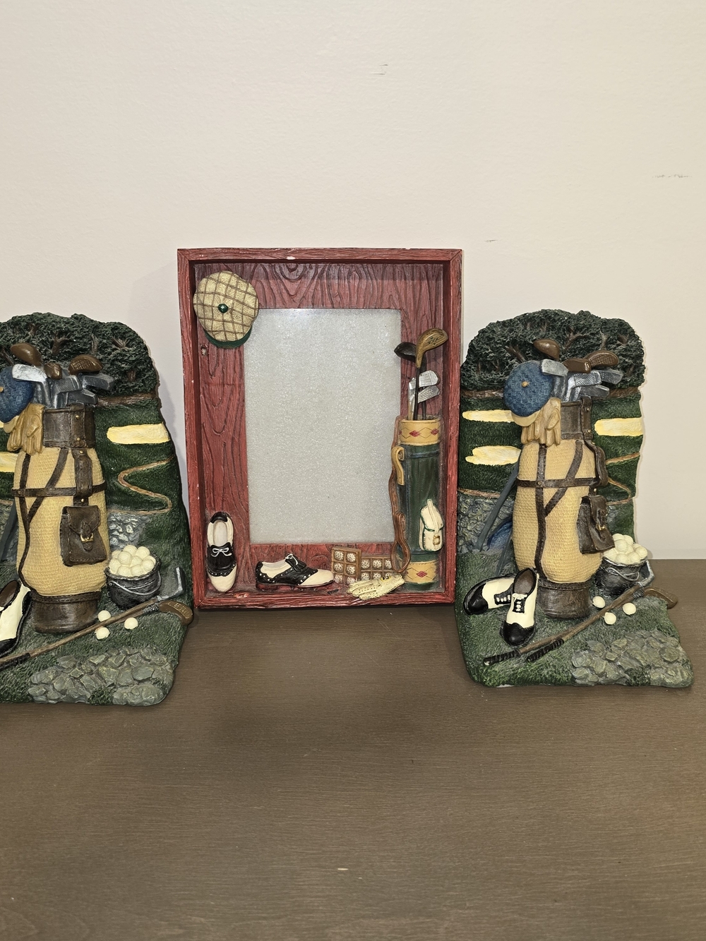 Vintage 3-Piece Golf Decor Set | Matching Picture Frame & Bookends | Golf Course
